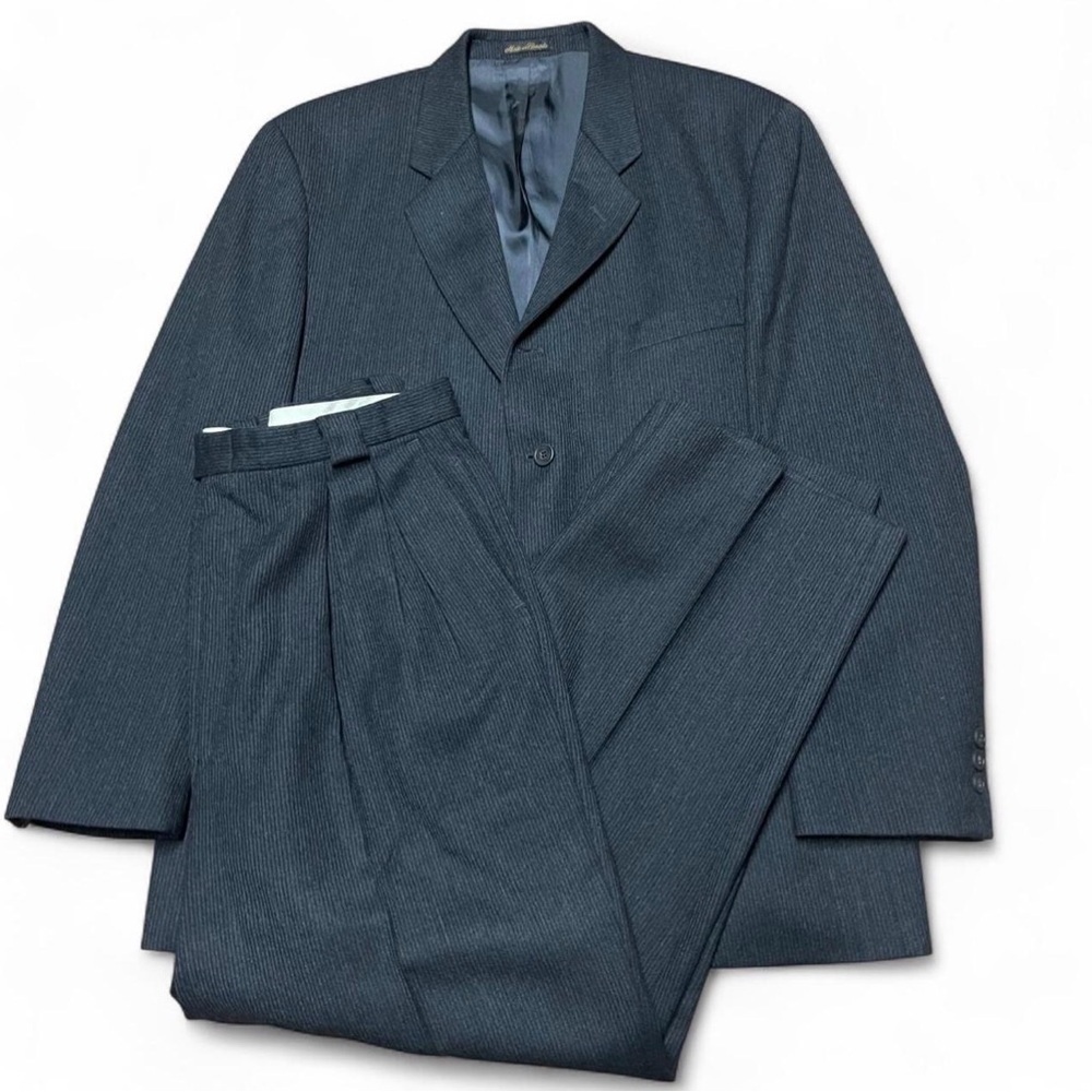 VTG Bachrach Textured Suit Mens 44L Gray 3 Button 100% Wool Pants 38x30 Pleated